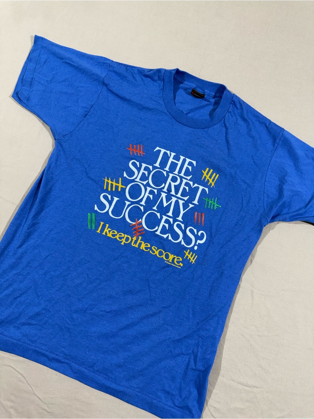 Vintage 80’s Screen Stars Single Stitch “I Keep The Score” Blue Graphic T-Shirt